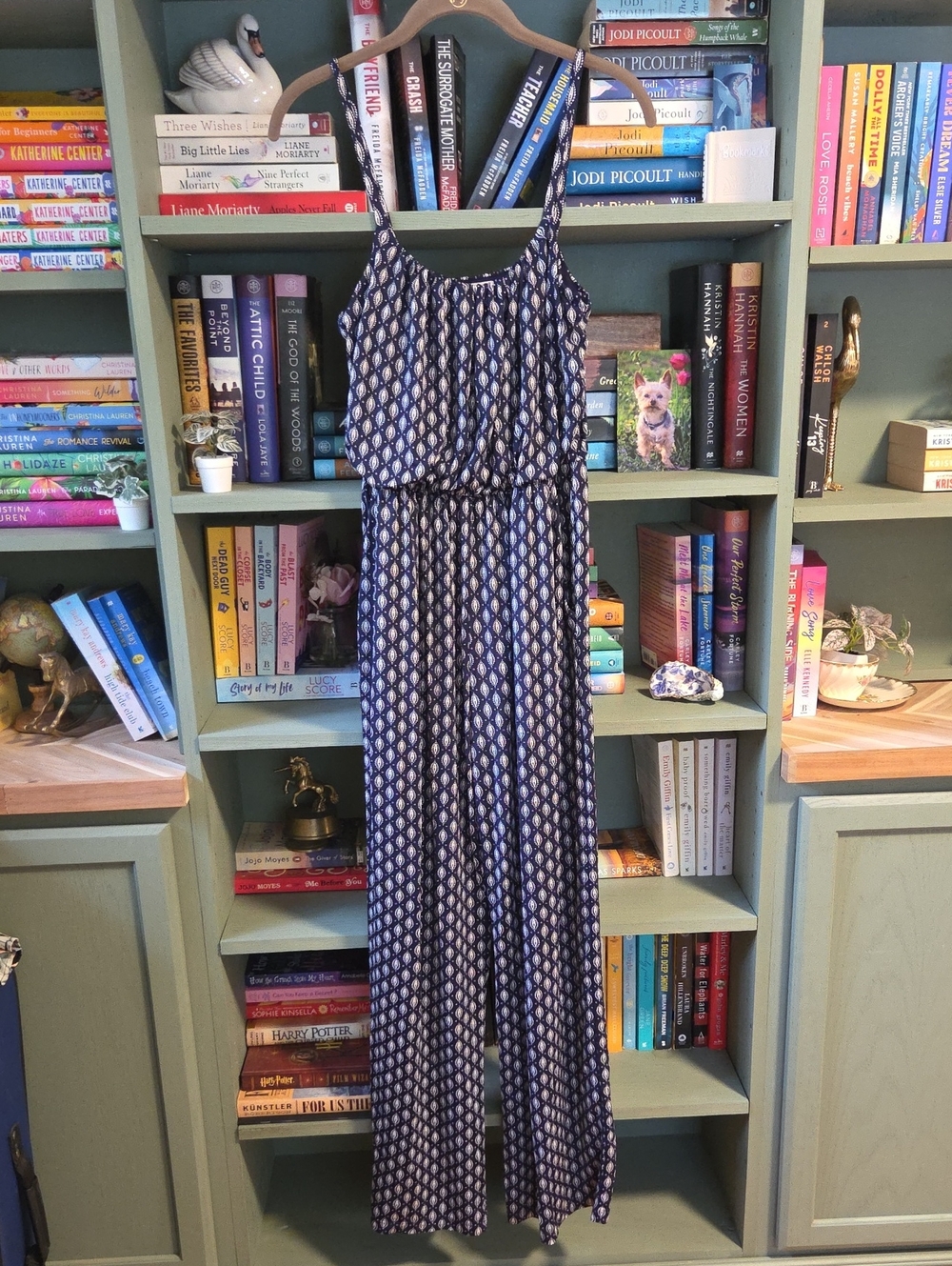 Kaileigh Navy Blue and White Patterned Jumper with Spaghetti Straps